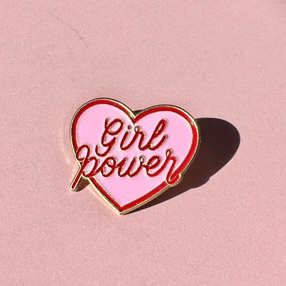 Pink Red Girl Power Feminist Heart Enamel Pin - Picture 5 of 5